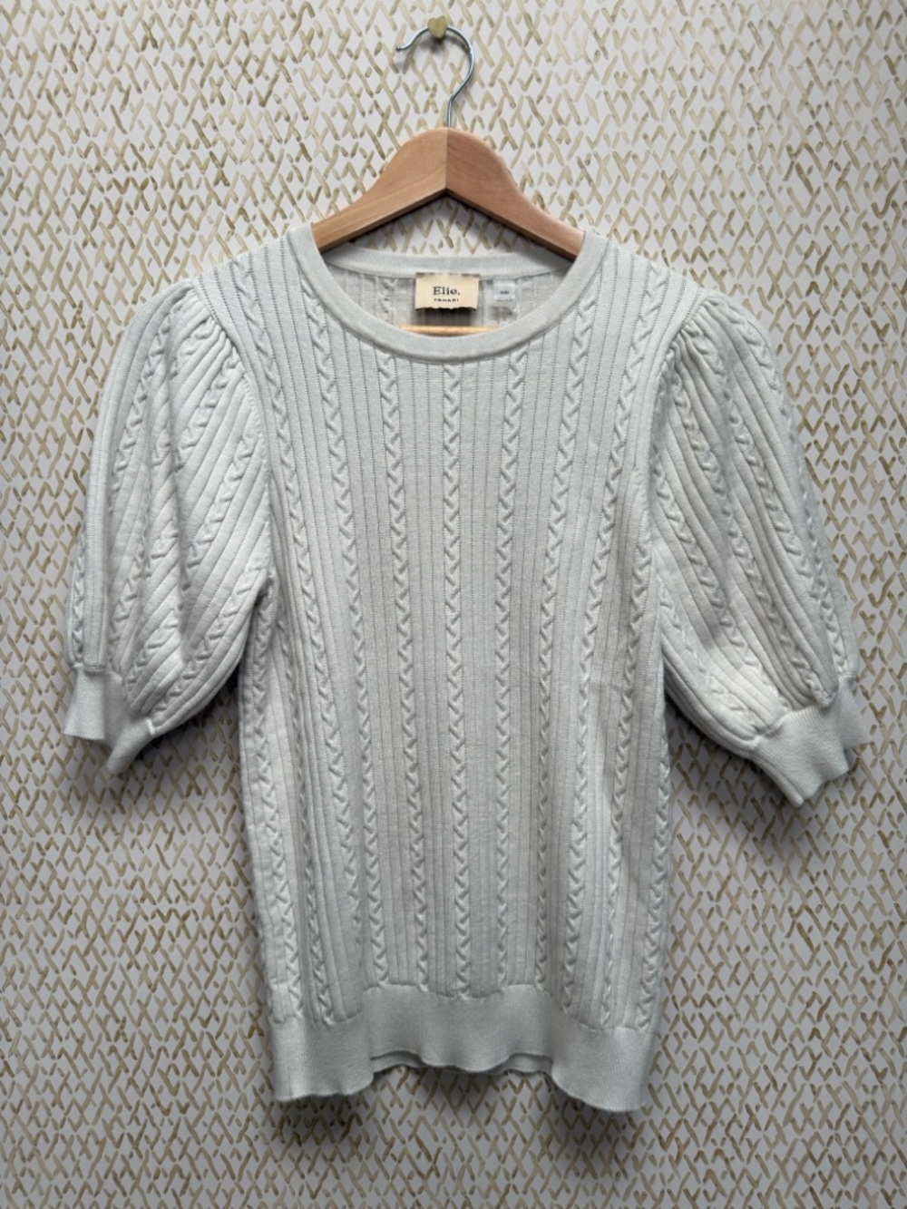 Elie Tahari Cream Cable Knit Puff Sleeve Top Balletcore Preppy Coquette Sz M - Picture 2 of 11